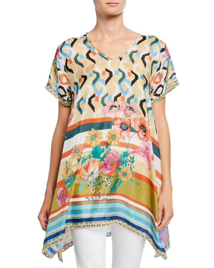 Foulard Mixed Media V-neck Short-sleeve Silk Georgette