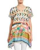 Foulard Mixed Media V-neck Short-sleeve Silk Georgette
