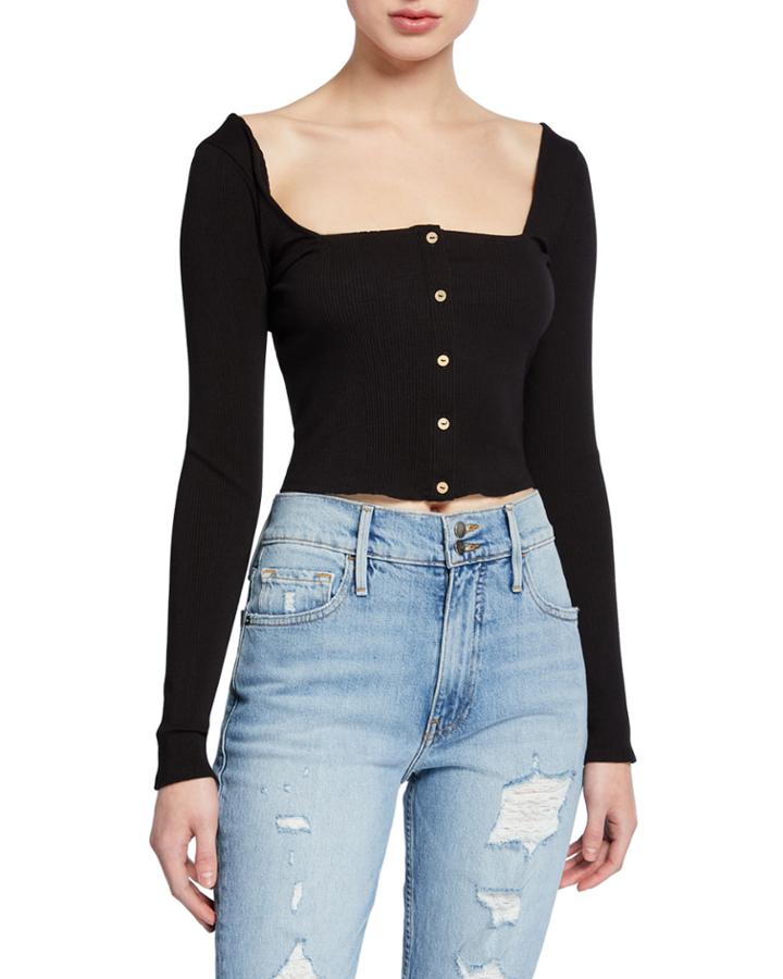 Button-down Long-sleeve Crop Top