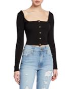 Button-down Long-sleeve Crop Top