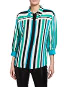 Striped Button-front Pocket Blouse