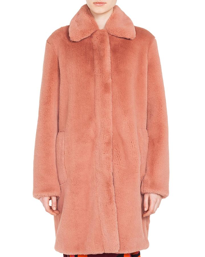 Spread-collar Zip-front Faux-fur Coat