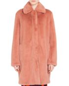 Spread-collar Zip-front Faux-fur Coat