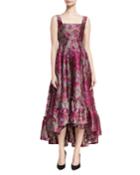 Metallic Floral Jacquard High-low Dress