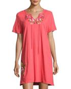 Drawstring-neck Peasant Dress, Pink