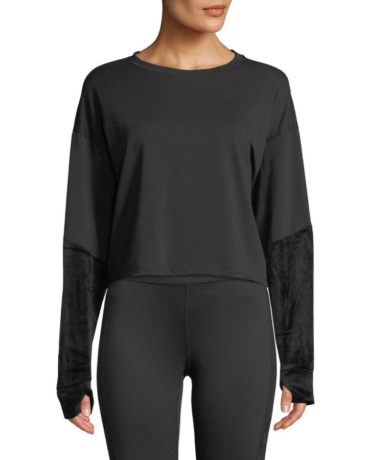 Velvet-sleeve Cropped Crewneck