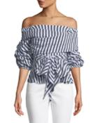 Striped Off-the-shoulder Tie-front Top