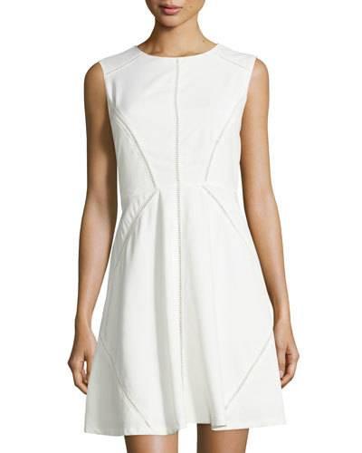 Crochet-trim Sleeveless Fit-&-flare Dress, Off White