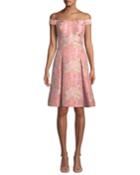 Off-the-shoulder Brocade Cocktail Dress