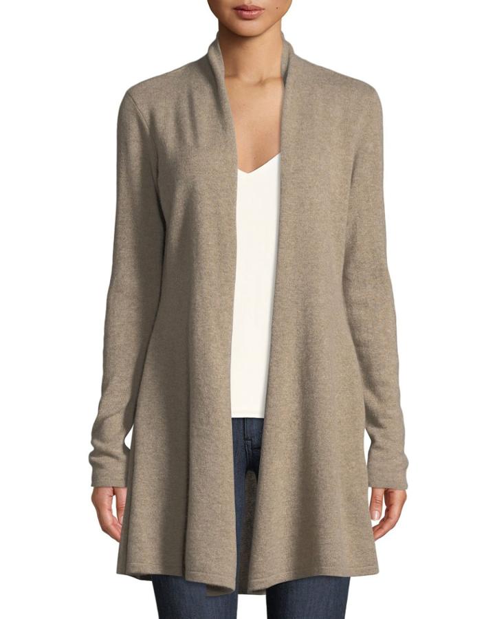 Cashmere Open-front Flared Cardigan, Tan