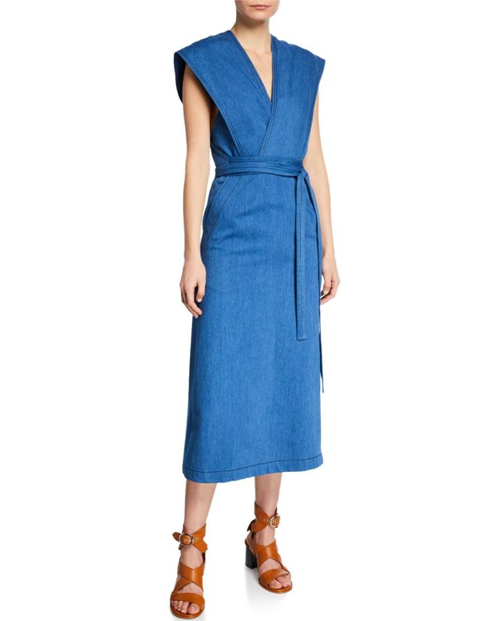 Sleeveless Denim Wrap Dress