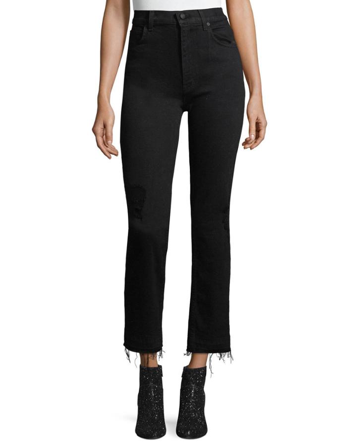 Leah High-waist Straight-leg Jeans W/ Raw Hem