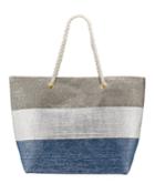 Colorblock Striped Canvas Tote Bag, Blue