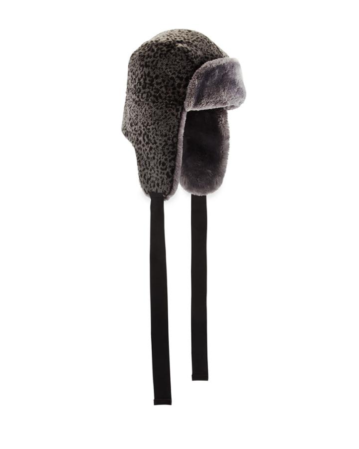Hat Attack Leopard-print Fleece Trapper Hat, Gray, Women's, Grey
