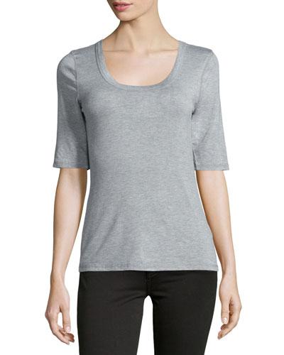 Scoop-neck Half-sleeve Tee, Heather Gray