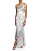 One-shoulder Asymmetric Satin Gown With