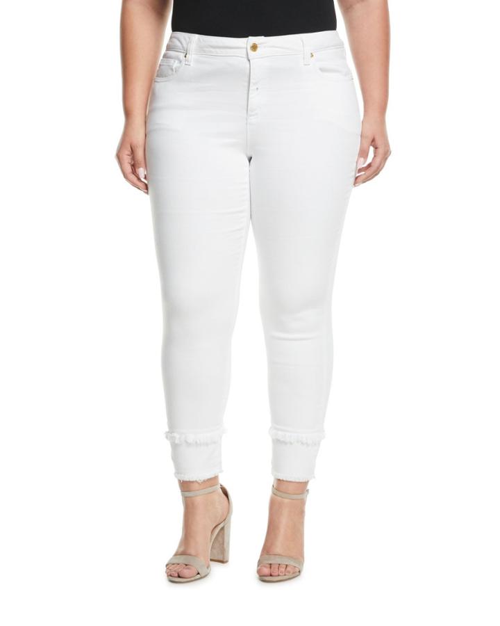 Double-fray Hem Skinny Jeans, White,