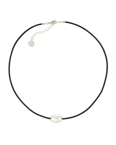 Leather & Single Baroque Pearl Pendant Necklace