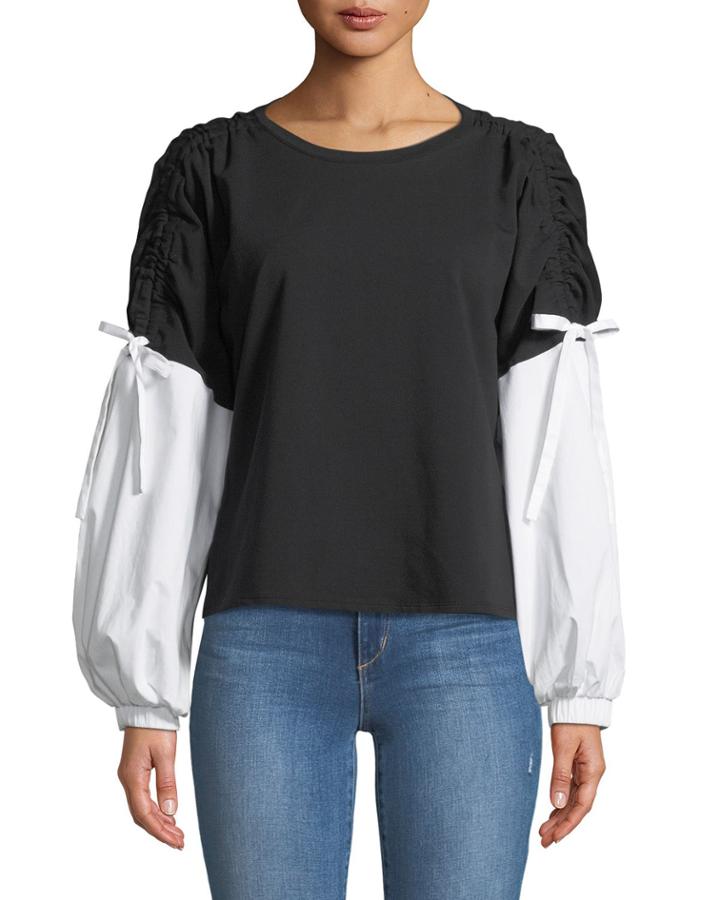 Drawstring Long-sleeve Blouse