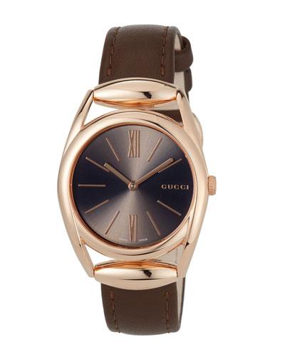 34mm Horsebit Watch W/ Calfskin Strap, Rose Golden/brown
