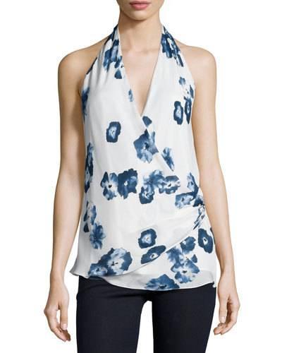 Halter-neck Floral-print Top,