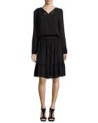 Marla Tiered Silk Dress W/ Embroidered Yoke, Black