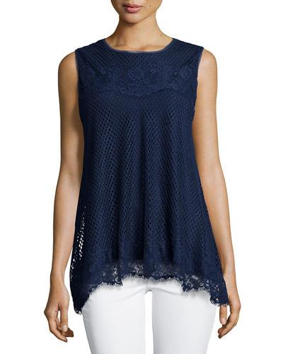 Sleeveless Lace-trim Blouse