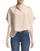 Short-sleeve Silk Button-down Top