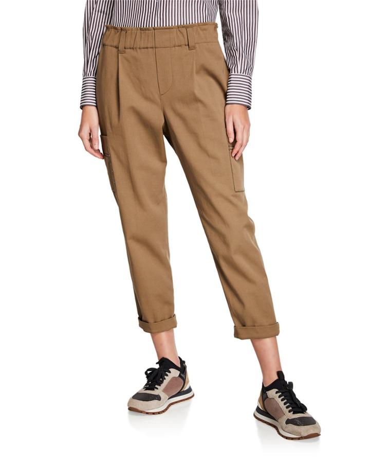 Monili-trimmed Cotton Gabardine Pants