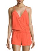 Recess V-neck Short Romper, Fire Red