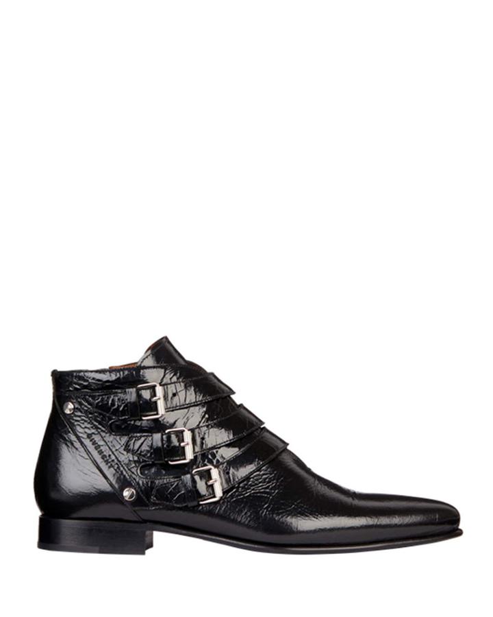 Men's Dallas Triple-monk Strap Leather Ankle Boots