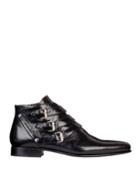 Men's Dallas Triple-monk Strap Leather Ankle Boots