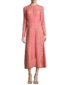 Lace Long-sleeve Midi Dress, Tea Rose