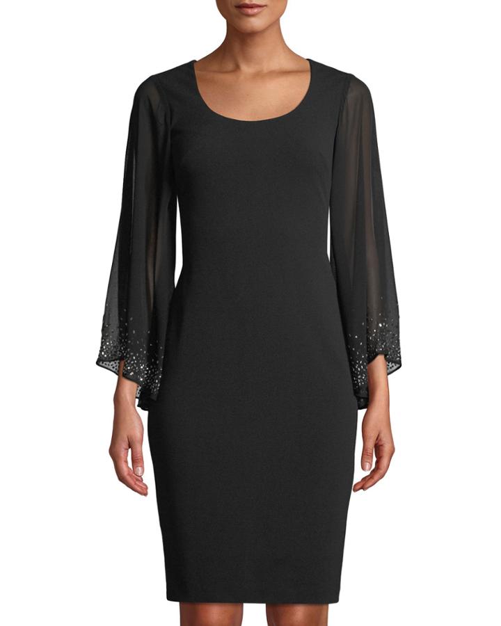 Chiffon-sleeve Scoop-neck