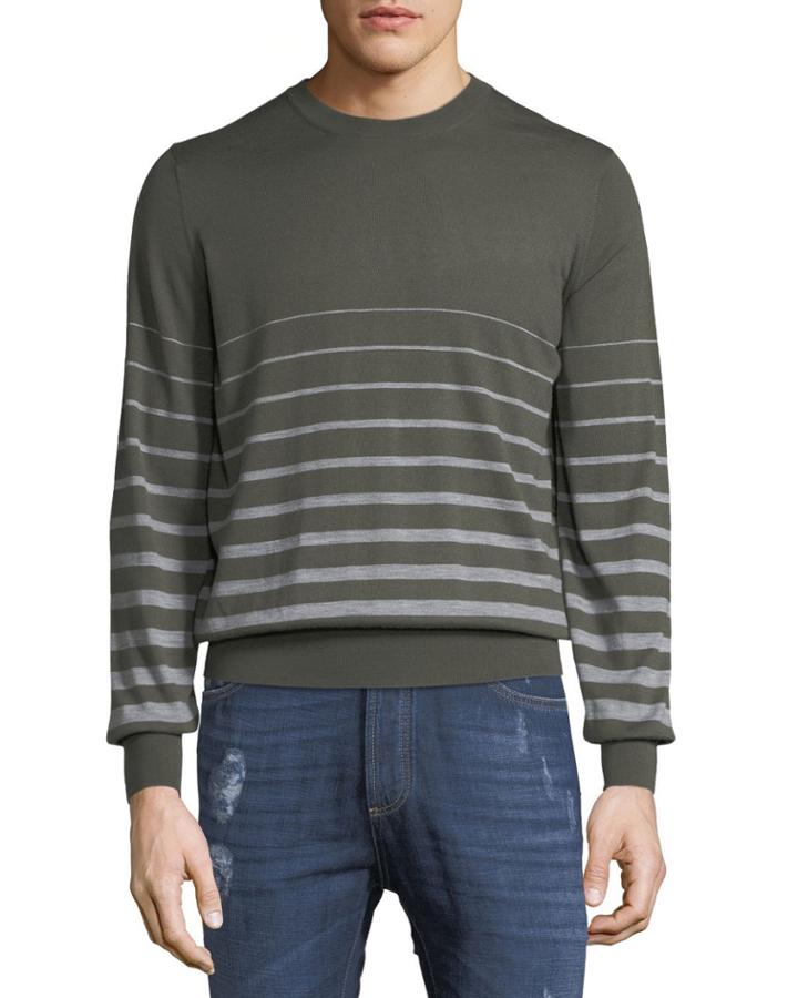 Men's Striped Fine-gauge Crewneck