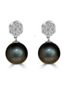 18k White Gold Detachable Pearl & Diamond Earrings, Black