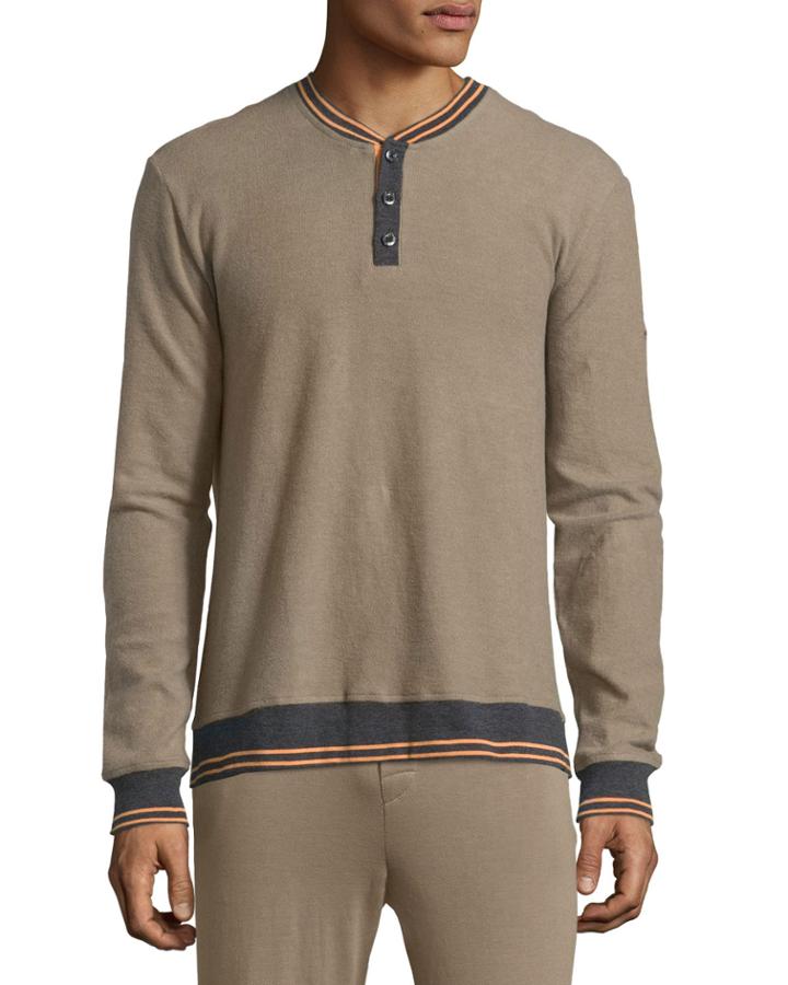 Psycho Bunny Long-sleeve Henley W/contrast Trim, Stone (grey), Men's,
