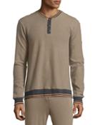Psycho Bunny Long-sleeve Henley W/contrast Trim, Stone (grey), Men's,
