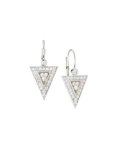 18k White Gold Diamond Medium Triangle Drop Earrings
