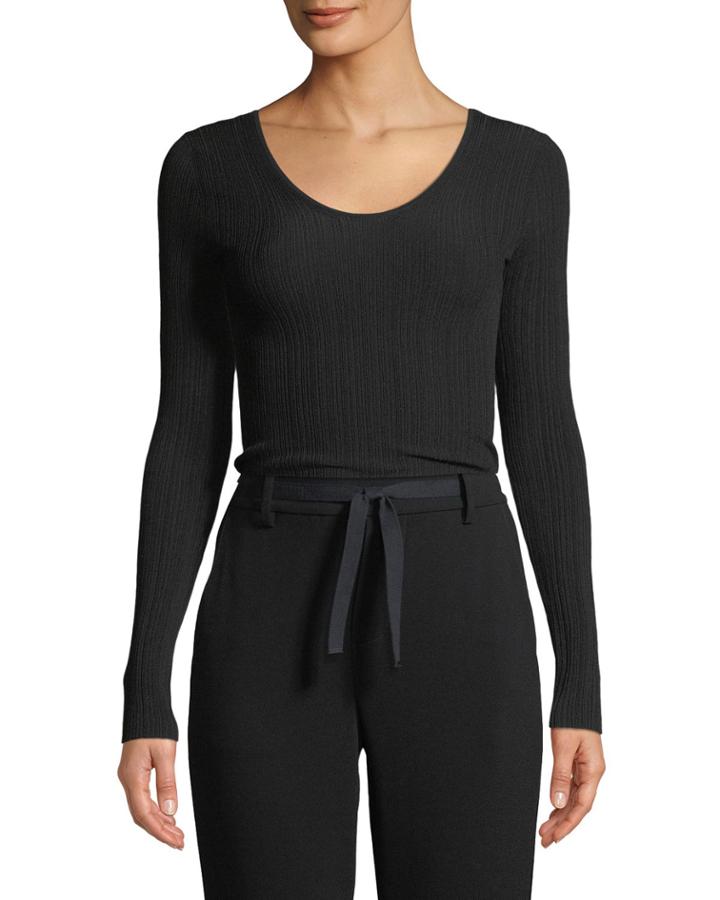 Ribbed U-back Long-sleeve Top
