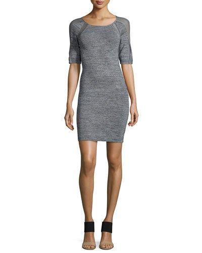 3/4-sleeve Round-neck Dress, Heather Gray
