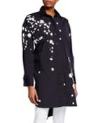 Button-front Sequined Long-sleeve Tunic Blouse