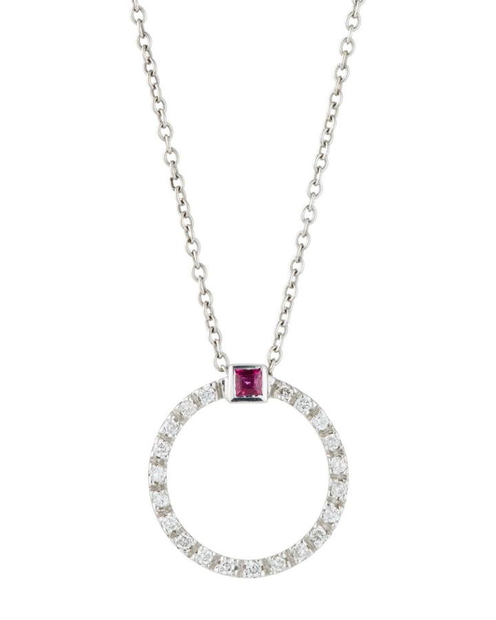 18k White Gold Diamond & Ruby Hoop Necklace