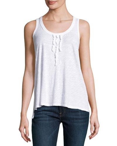Ruffled Cotton Scoop Tank, White