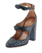 Sandy Floral Strappy Pump, Blue Dandelion