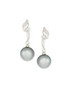 14k Gray Tahitian Pearl & Diamond Drop Earrings,