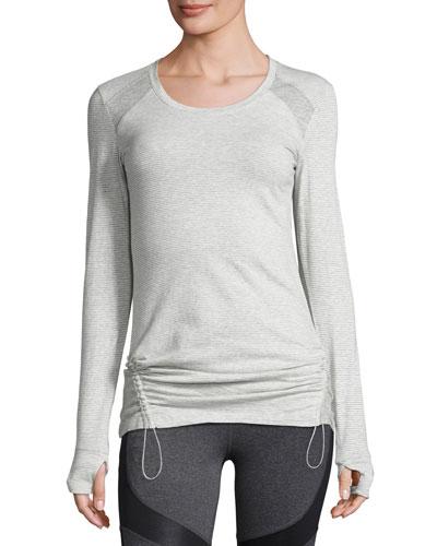 Cinched-hem Long-sleeve Tee, Ivory/light Gray