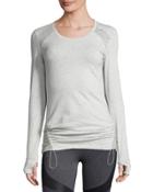 Cinched-hem Long-sleeve Tee, Ivory/light Gray