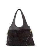 Zoe Small Fur Hobo Bag, Black