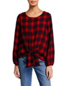 Plaid Long-sleeve Tie-hem Top